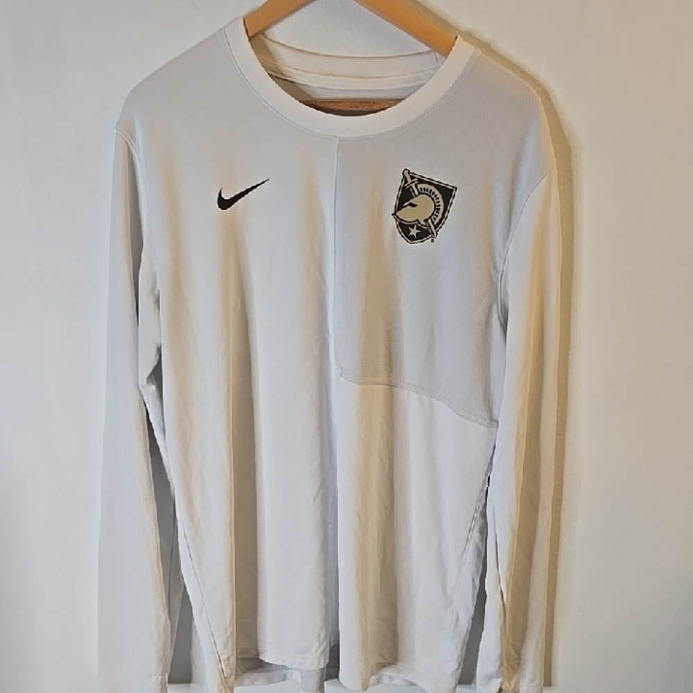 Nike Men’s Long-Sleeve White Performance Shirt with Army Emblem